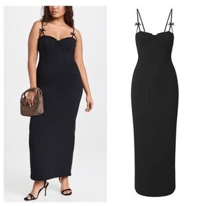 Staud Georgina Bustier Bow Maxi Cocktail Sheath Dress Black 12 NWT